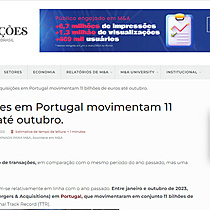 Fuses e aquisies em Portugal movimentam 11 bilhes de euros at outubro.